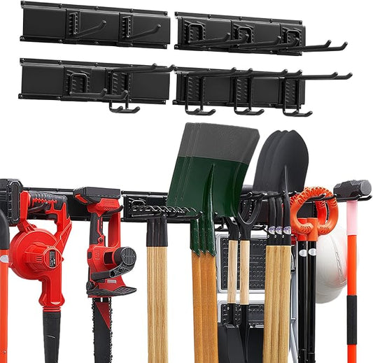 VEVOR Garage Tool Organizer 66 Inch 800 lbs Wall Mount Garden Tool Rack, Heavy Duty Garage Hanging Storage Rack Organization with 4 Rails and 10 Adjustable Hooks, for Yard Tools, Shovel, Rake, Shed