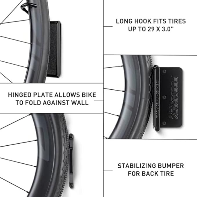 Feedback Sports Velo Hinge 2.0 Pivoting Swivel Bike Wall Mount, 4 Pack | Four wall mounts maximize vertical bike storage; pivoting hooks help organize garages, shops and shared spaces