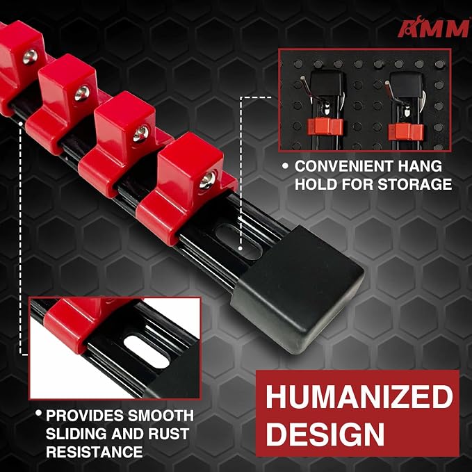 AMM 9-Piece Socket Organizer, 1/2, 3/8 & 1/4 inch Drive ABS Socket Holder, Heavy Duty Socket Racks