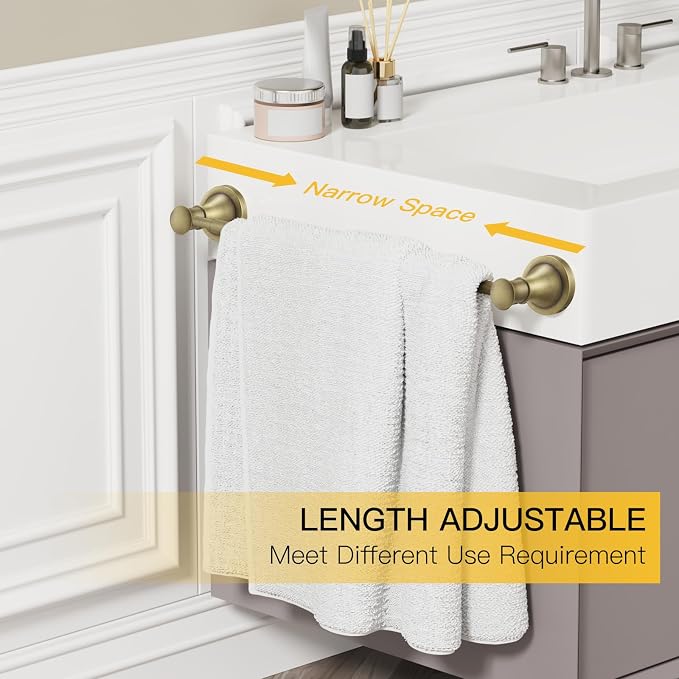 BESy Towel Racks for Bathroom Wall Mounted Bath Towel Bar Antique Brass | Adjustable 16-26 In, Wall Mounted Towel Holder, Stainless Steel, Rustproof, Towel Bar Rod Hanger Hardware Accessories Hotel