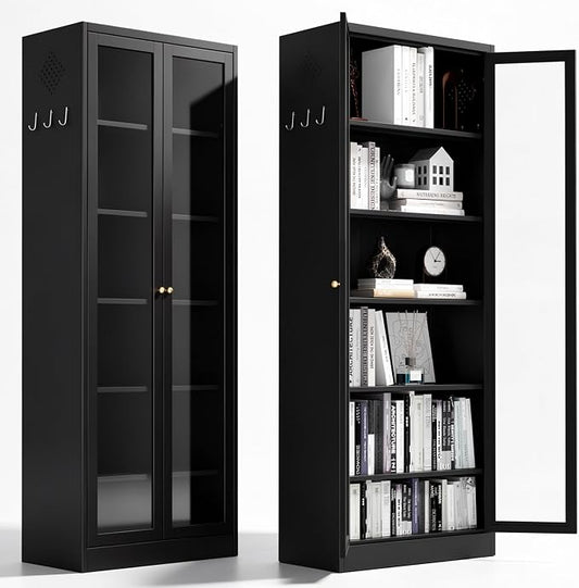 AQY Kitchen Pantry Cabinet,Black 73" Tall Pantry Storage Cabinet with Doors and Adjustable Shelves, Metal Food Pantry Cabinets with Handle, Freestanding Cupboard for Living Room-Assemble Required