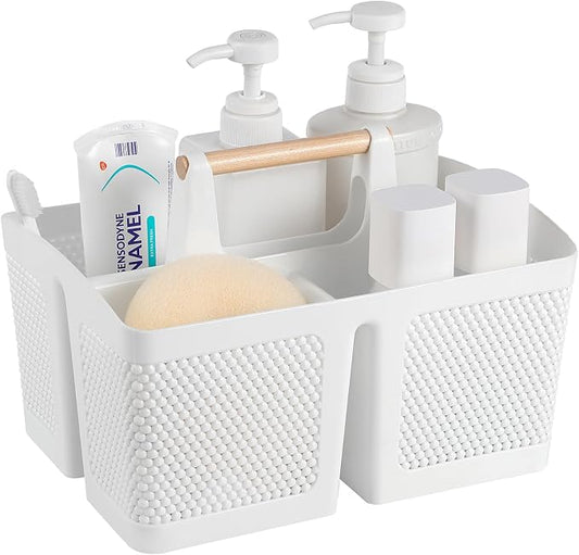 rejomiik Portable Shower Caddy Basket Plastic Cleaning Caddy Organizer Storage Tote with Handle for Bathroom, College, Dorm Room Essentials, White | Cleaning Caddy Organizer for Bathroom, College Dorm Room Essentials, Storage Tote