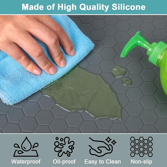 Under Sink Mats for Kitchen Waterproof 31" x 22", Silicone Under Kitchen Sink Mats and Protectors, Under The Sink Organizer for Kitchen and Bathroom Gray