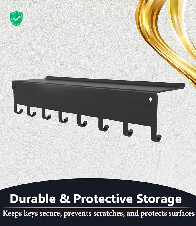 Key Holder Hooks Organizer Shelf Hanger Rack Wall Mounted Sweet Home Metal Decor Stylish and Practical for Entryway Front Door Kitchen Hallway Garage Mudroom Office Hardware Included Black