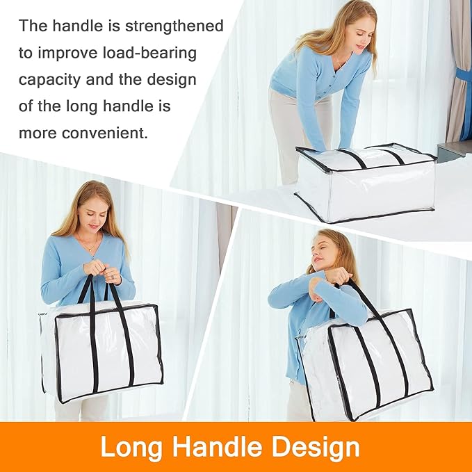7 Pack Clear Clothes Storage Bags with Zipper 40L | Plastic Storage Bag, Foldable Closet Organizer, For Comforter Blanket Bedding Duvet Toys, Moving Bags