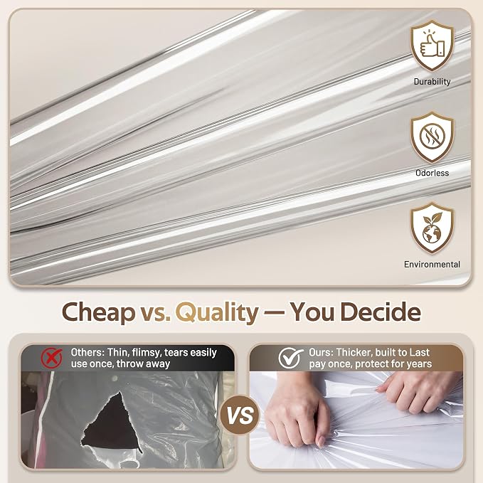 MISSLO 10" Gusseted All Clear Garment Bags for Hanging Clothes 3 Packs 40" Suit Bags for Closet Storage Hanging Clothes Storage Suit Cover for Shirts, Coats, Dresses
