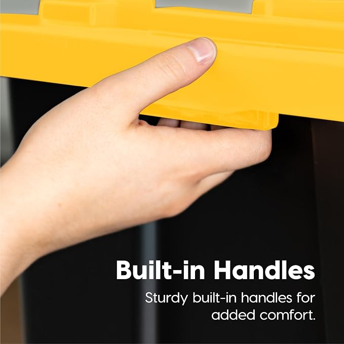 IRIS USA 2-Pack 27 Gal Heavy Duty Storage Tote Bins with Lids, Black/Yellow | Large-capacity design handles moving, camping gear and bulky equipment, Stackable shape maximizes garage storage