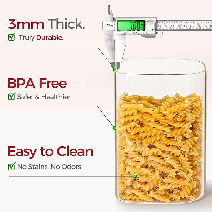 Glass Flour Containers with Bamboo Lids 1.6/4.6 Qt 2 Pack | Wide Mouth, Scoop Included, Kitchen Organizer，Flour Sugar Coffee Beans Pasta Cereal Dry Food Storage