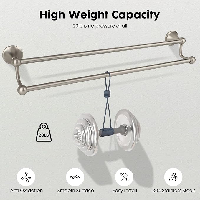Antique Bathroom Double-Towel Bar Brushed Nickel, 24 Inch Towel Racks for Bathroom Wall Mounted,Bathroom Accessories Towel Holder,Bathroom TwoTowel Rod Hanger