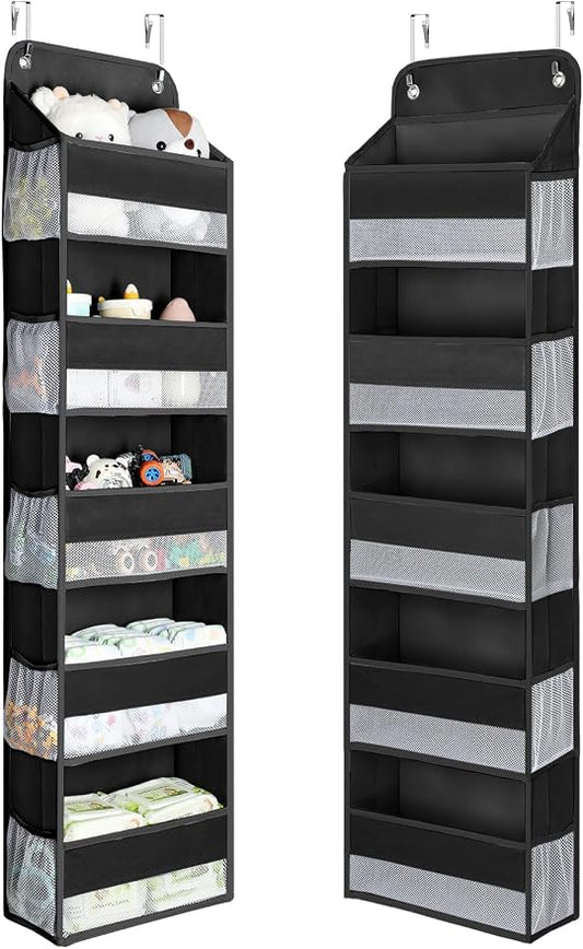 Yecaye 1 Pc Over the Door Organizer with 5 Bins 10 Side Pockets, 44lbs Load Hanging Bathroom and Bedroom Organizer, behind the Door Hanging Organizers for Nursery Newborn Baby Essential Stuff Black