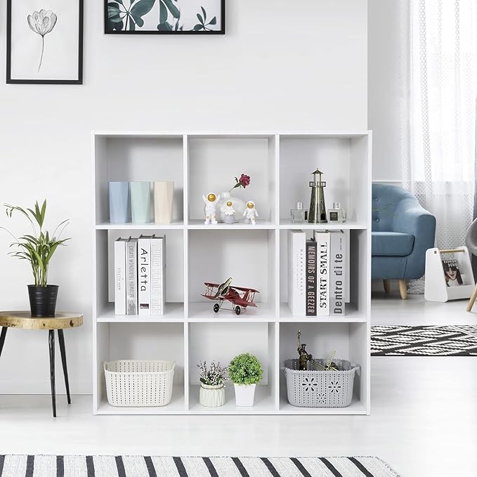 9 Cube Storage Organizer, Wooden Bookshelf Cube Storage, Freestanding Bookcase W/5 Removable Back Panels, Display Shelf Bedroom, Living Room, Home, Office, White