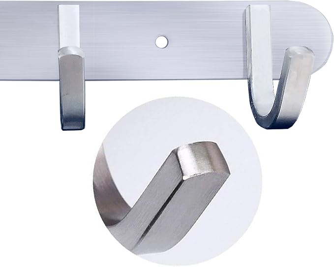 Coat Hook Rail Brushed Nickel 14-inch Towel Rack Wall Mounted with 5 Hooks/Durable Coat Hangers for Bedroom, Bathroom, Foyer, Hallway/304Stainless Steel/Easy to Install/Rust and Water Proof