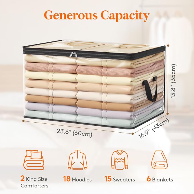 Lifewit 8 Pack Clear Clothes Storage Bags, 90L Plastic Blanket Vinyl Foldable Moving Bags with Zipper, Closet Organizers and Storage Containers for Bedding, Duvet, Pillow