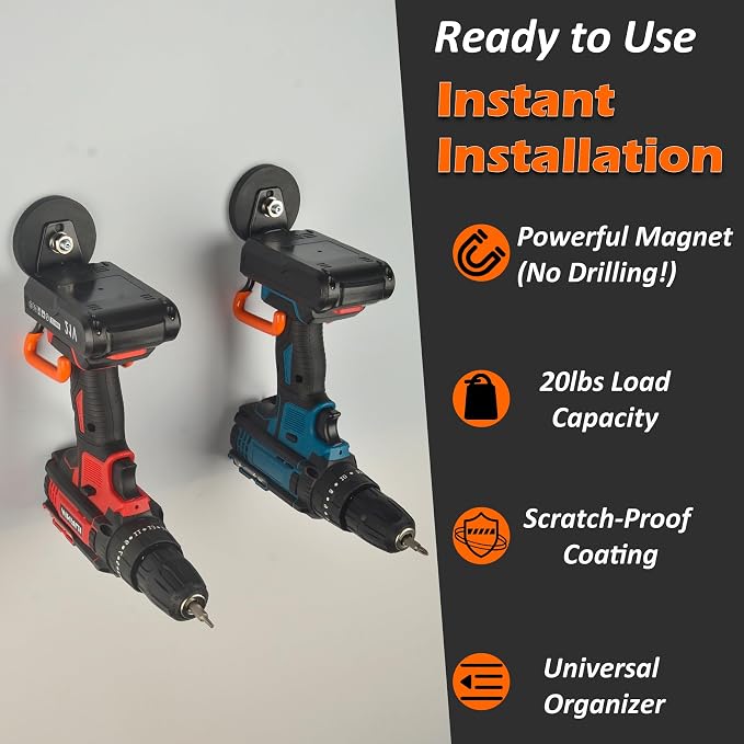 MUTUACTOR Updated Strong Magnetic Hooks Heavy Duty,20lbs Anti-Scratch Powerful Garage Magnet Hook,2PCS Anti-Slip Magnetic Tool Hooks for Organizing Cordless Impact Drivers Garden Shovel Tool Box