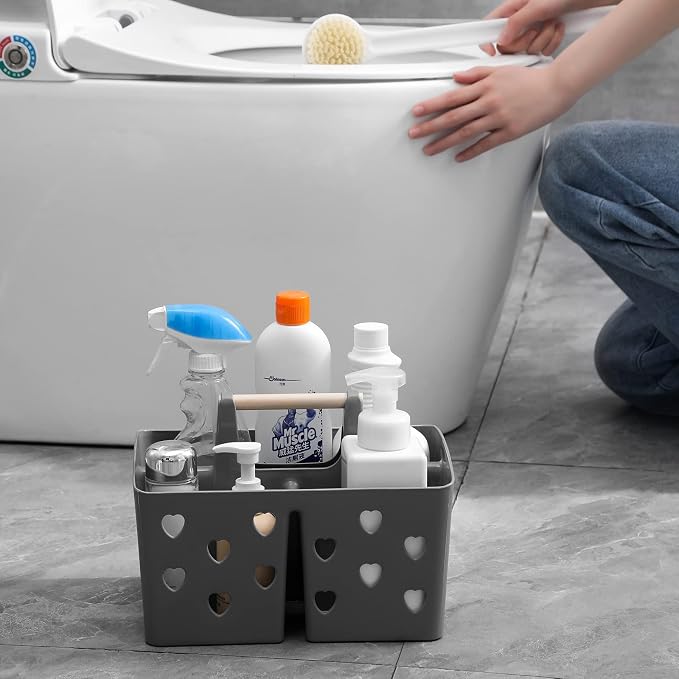 Portable Shower Caddy Plastic Shower Basket Organizer with Handle, Grey | Divided Bathroom Caddy Storage Cleanning Caddy Tote for College, Dorm Room, Kitchen