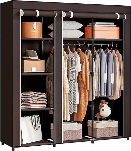 SORCEDAS Portable Closet Wardrobe with Hanging Rods Shelves Clothes Storage | 51 Inch Closet Organizers and Storage with Non-Fabric Cover,Freestanding Clothes Closet for Bedroom,dorm,Storage Rooms Coffee