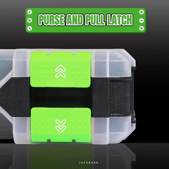 Jack Boss Tool Box with Transparent Lid, Double Side 34-Compartments Organizer Box with Removable Dividers for Hardware, Screws, Bolts, Nails, Beads, Jewelry and Fishing Accessories, Green, 1 Pack
