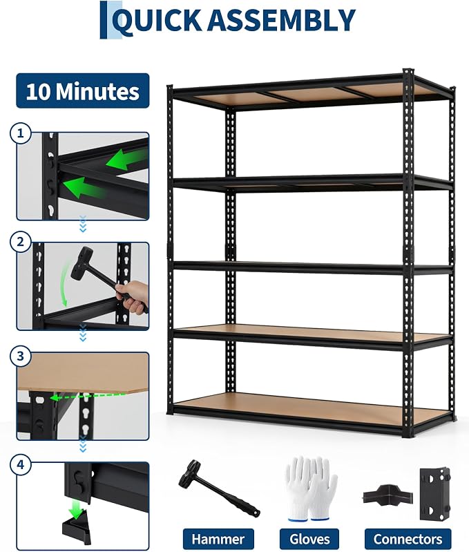 Garvee 5-Tier Storage Shelving Unit, 60" W x 18" D x 72" H, 2500 lbs Load | Carbon Steel Utility Shelves, Adjustable Metal Freestanding Garage Shelf for Pantry, Basement, Warehouse, Heavy Duty