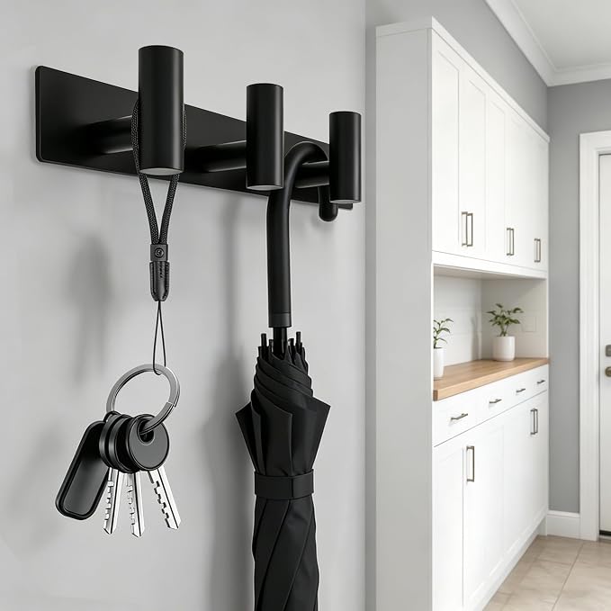 Matte Black Coat Rack Wall Mount - 3 Hooks, Heavy Duty Stainless Steel Wall Hooks for Towels, Coats, Robes, Bags, Hats, Keys, Wall Coat Hanger for Bathroom, Entryway, Kitchen, Hotel, Bedroom, Office