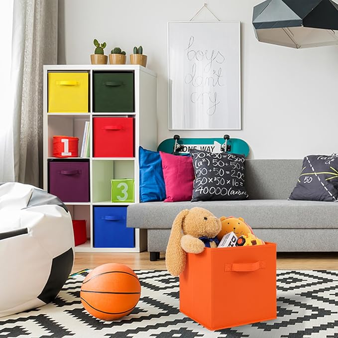 Stero Fabric Storage Bins 6 Pack Fun Colored Durable Storage Cubes with Fabric Handles Foldable Cube Baskets for Home, Kids Room, Closet and Toys Organization Multi Colors-2