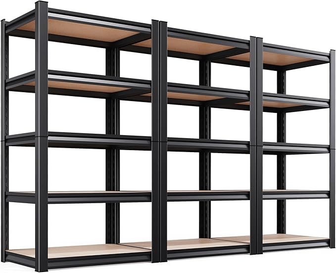 3 Pack Garage Shelving Heavy Duty Storage Shelves, Metal Adjustable Shelving Unit, Utility Garage Organizer Shelf for Basement, Pantry, Kitchen, Warehouse, 71.2" Hx31.5 Wx13.8 D, Black