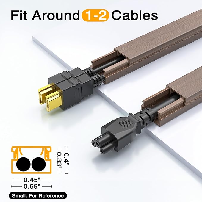 Delamu 157in Cord Covers for Wires on Wall, One-Cord Cord Hider, TV Cord Hider for Wall Mounted TV, Wire Hider Wire Covers for Cords on Wall, Cable Raceway for Home & Office, W0.55 H0.4in, Cherrywood