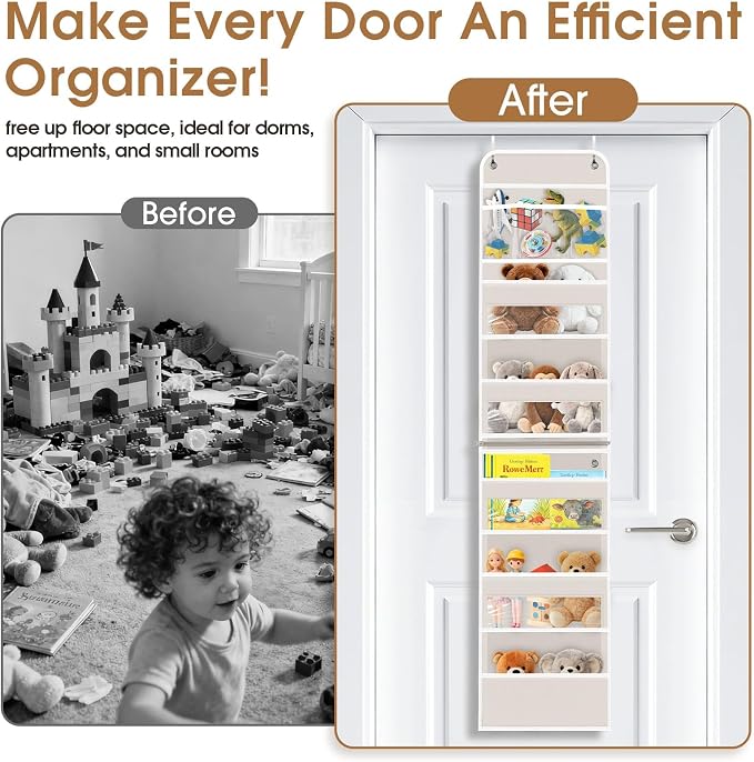 Over The Door Organizer Storage behind Door Hanging Organizer for Nursery | 6 Tier, Detachable, Clear Window, Sturdy Construction, Space-Saving Storage for Closet, Bedroom, Bathroom & Nursery