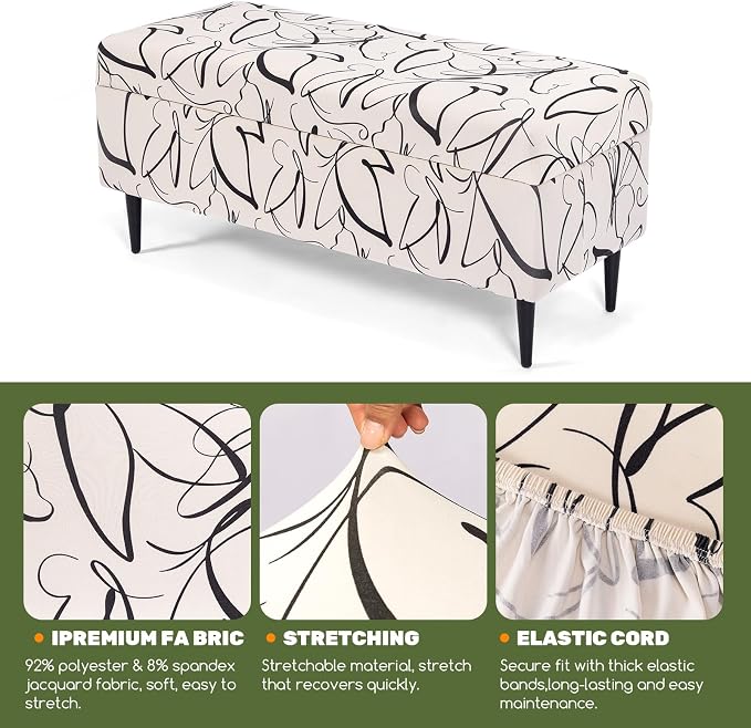 FUANGUI Ottoman Cover Slipcovers Rectangular Folding Stretch | Storage Bench Footrest Sofa Stool Covers Footstool Protector with Elastic Bottom, Removable Washable,Medium