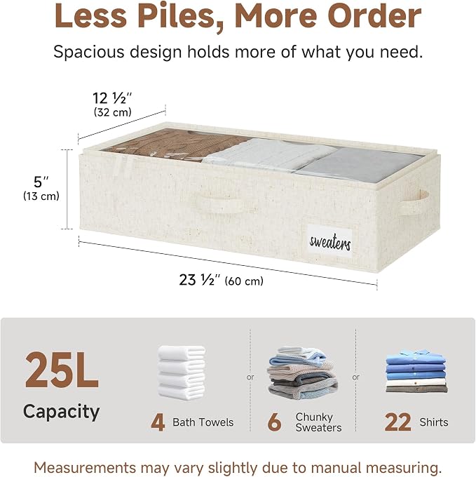 StorageWorks Under Bed Storage Containers - Underbed Storage with Handles and Label Holder, 2 Pack Ultra-thick Fabric Underbed Bins, Closet Organizer for Clothes, Blankets, Sweater