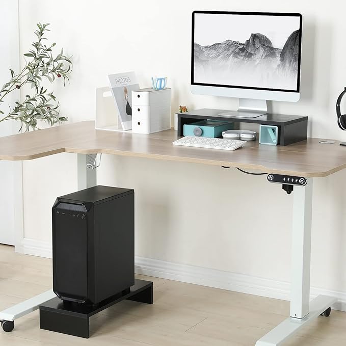 TEAMIX 2-Pack Monitor Stand Riser 20 inch, Wood Desk Computer Shelf, Black | For 2 Monitors, Laptop, Printer, TV, PC Tower, Full Keyboard Storage Underneath, Desk Organizer for Home Office, Gaming Setup