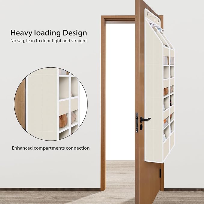 Univivi Upgraded Over Door Organizer for Baby Stuff, Beige Pattern, 5-Shelf | Fabric Behind Door Storage with Clear Window Deep Pockets, Over Door Hanging Organizer for Baby Essential, Bedroom, and Dorm