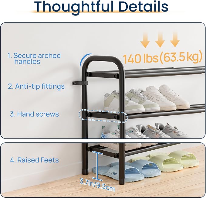 ENJOYBASICS Expandable Shoe Rack, 32.4'' Wide - 10 Tier Adjustable Shoe Organizer Shelf for Closet, 40 Pairs Black Metal Free Standing Shoe Rack Storage for Garage, Entryway