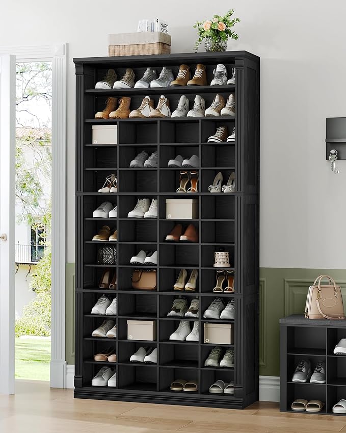 Hzuaneri 13 Tiers Shoe Storage Cabinet, Tall Shoe Cabinet with Cubby | Wooden Shoes Organizer for Closet, 52 Pairs, Shoes Cubby Organizer for Entryway, Hallway, Bedroom, Black SR41004X