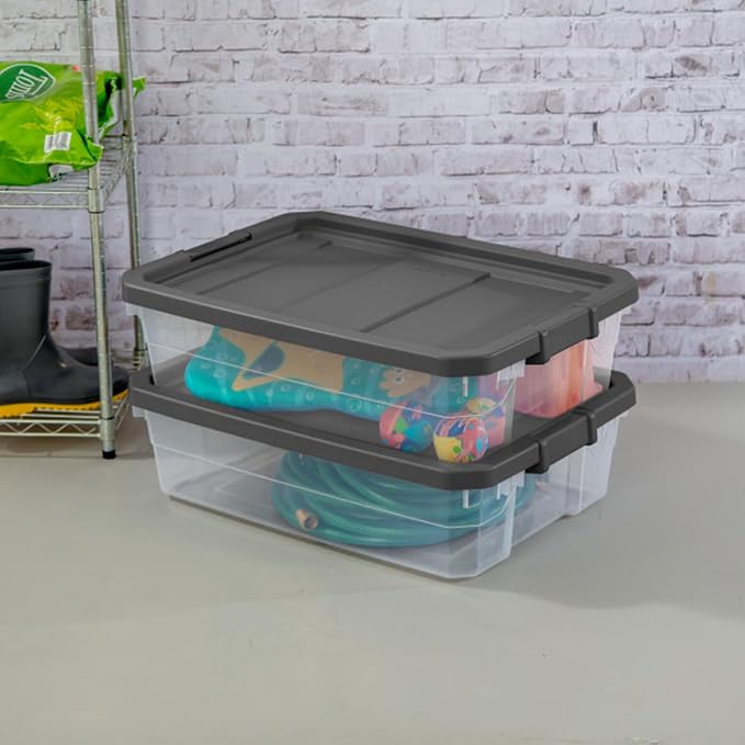 Sterilite 24-Pack Modular Stacker Box, Durable Clear Plastic Storage Bins with Latching Lids, 40 Quart - Stackable Organizing Container Boxes for Closet, Bathroom, and Office