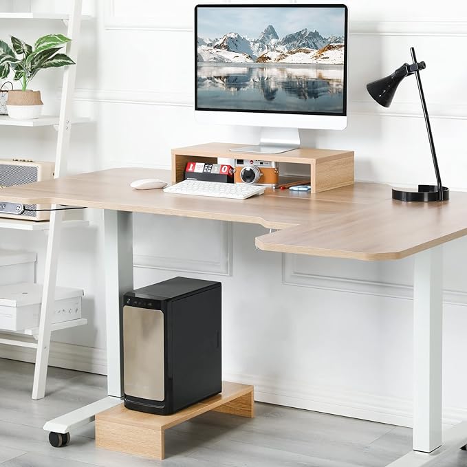 TEAMIX 2-Pack Monitor Stand Riser 20 inch, Wood Desk Computer Shelf, Maple | For 2 Monitors, Laptop, Printer, TV, PC, Keyboard Storage, Space-Saving, Ergonomic, Organizer for Home Office Gaming Vanity
