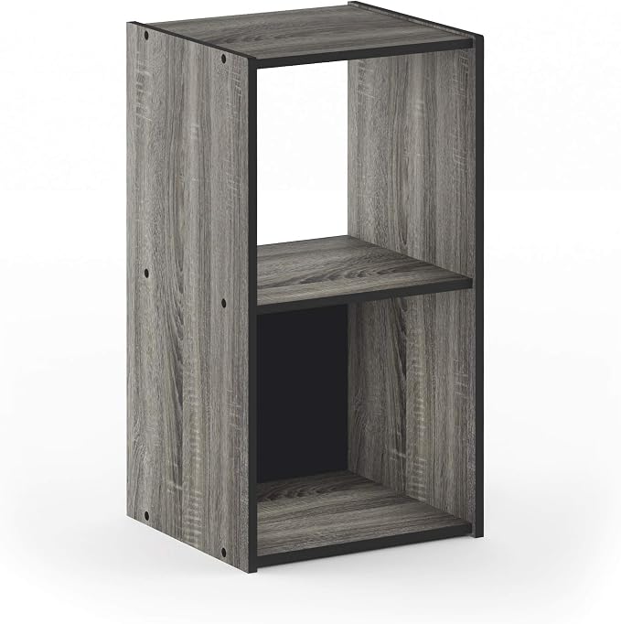 Furinno Pelli Cubic Storage Cabinet, 2x1, French Oak Grey/Black | 12.2 x 11.6 x 24.2, Open & Closed Back Cubes, Storage Organizer Cabinet, for Living Room, Bedroom, Home Office