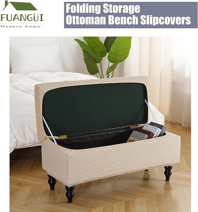 FUANGUI Ottoman Cover Slipcovers Rectangular Folding Stretch | Storage Bench Footrest Sofa Stool Covers Footstool Protector with Elastic Bottom, Removable Washable,Medium
