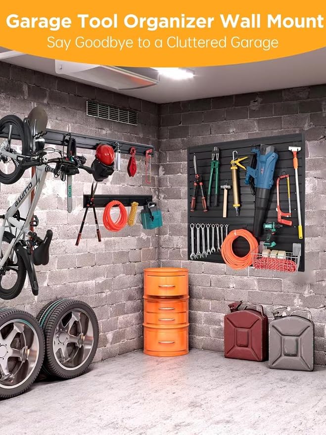 FRAYSCENT Slatwall Panels Garage Tool Organizer Wall Mount Garage Slat Wall Storage Systems, Bike Storage Rack Garage Organizers and Storage PVC Wall Panels Slat Wall Paneling