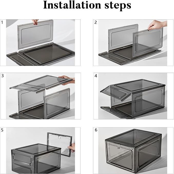 Attelite 12Pack Shoe Boxes Storage Stackable Clear Shoe Organizer X-Large | Clear Shoe Box for Sneakers Boots & Heels, Thicken & Sturdy Plastic,Magnetic Door,Tool-free Assembly,Fit up to Men's Size 12