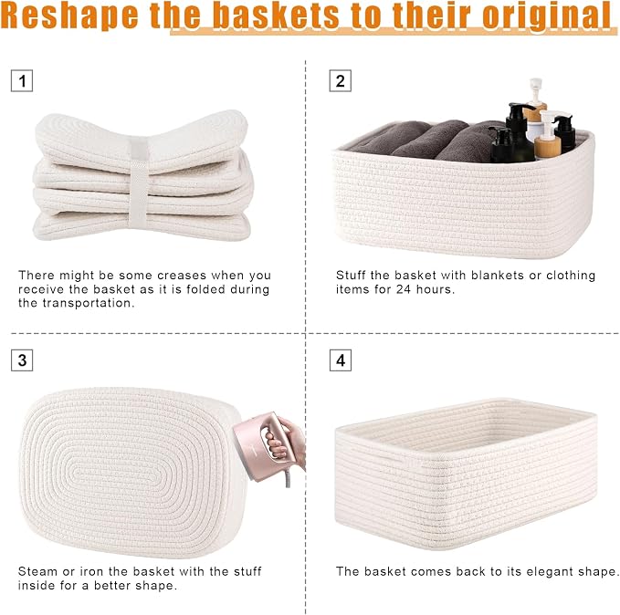 OIAHOMY 4 Pack Storage Baskets for Organizing, Small Bins for Shelves, Cute Decorative Storage Bins, Organizer Baskets for Gifts Empty, 13.8''Lx9.8''Wx5.5''H, White
