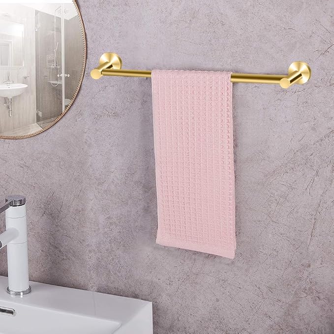 MGahyi Towel Racks for Bathroom-Adjustable Towel Holder(13.18inch-24inch) Sturdy and Rustproof Towel Bar Wall Mounted, Single Towel Bar Rod for Bathroom Accessories (Gold, 2Pcs-Towel Bar)