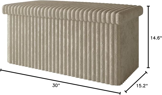HOME DESIGN Florence 30" Upholstered Folding Storage Bench, Tufted Top, Space-Saving Storage, Light Beige Upholstery