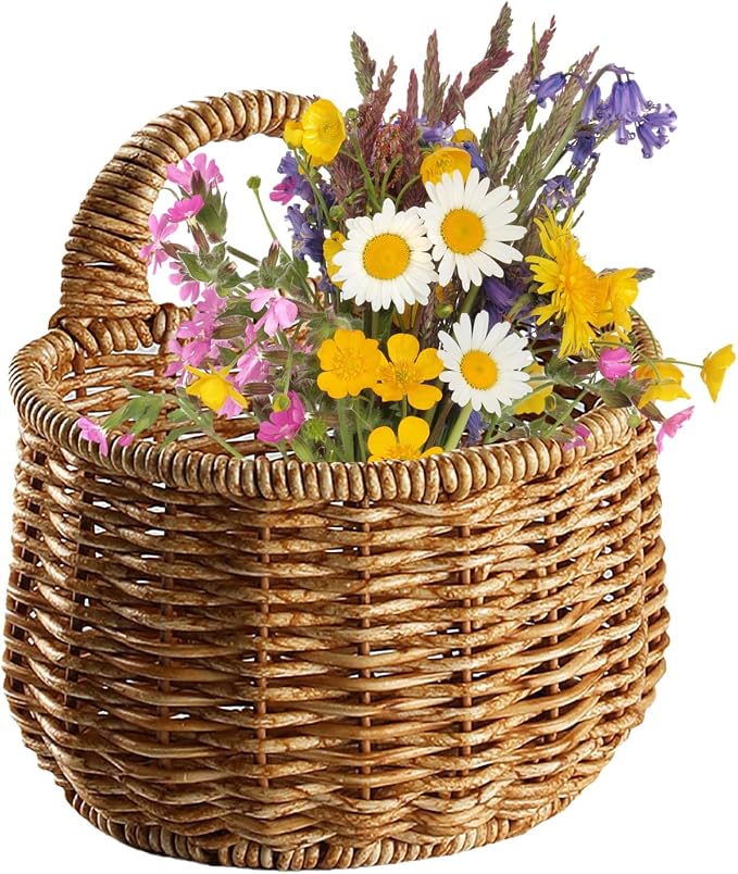 Hanging Wicker Rattan Basket Hand-Woven Wood Storage Basket,Hanging Baskets,Onion Basket Coat Bohemian Storage Fruit Wall For Kitchen Wall Home Restaurant Garlic Vegetable Wall Decoration