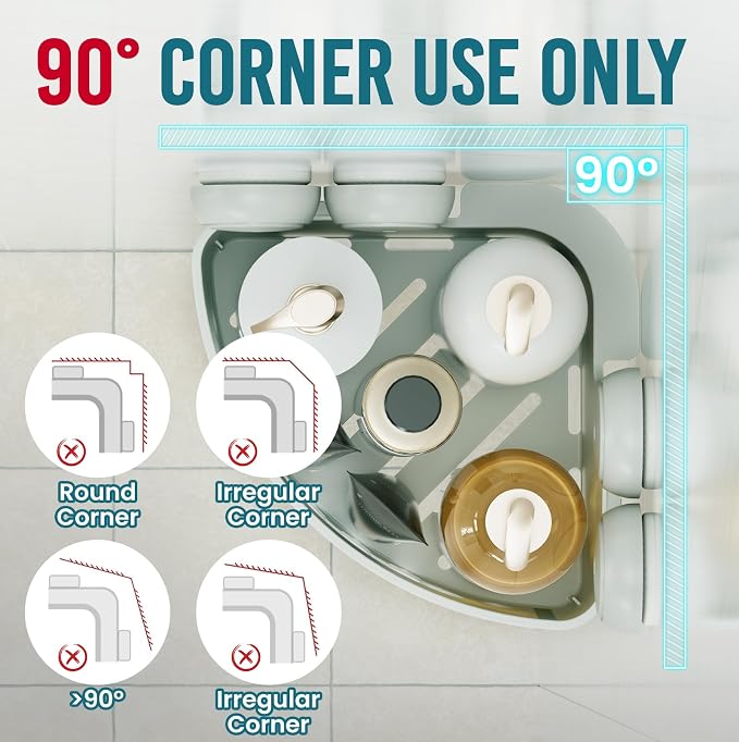 TAILI Corner Shower Caddy Organizer, Plastic Shower Caddy Suction Cup, Grey | 2 Pack Shower Caddies, No Drill Shampoo Holder, Removable Shower Basket, Wall Mounted Organizers