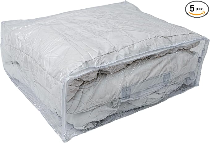 Set of 5 Clear Vinyl Zippered Storage Bags 22 x 18 x 7.5 Inch With Handle