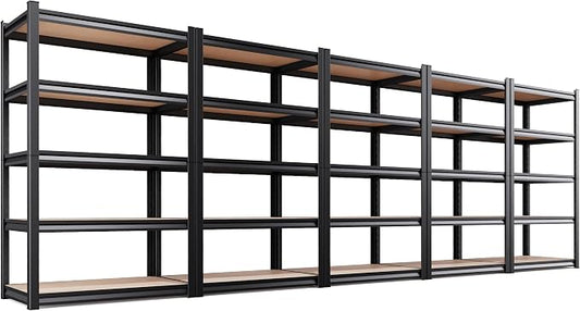 5 Pack Garage Shelving Heavy Duty 5T Storage Shelves, Metal Adjustable Shelving Unit, Utility Garage Organizer Shelf for Basement, Pantry, Kitchen, Warehouse, 78" Hx45.6 Wx19.7 D, Black