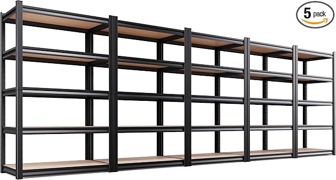 5-Pack Garage Shelving for Large Storage & Whole Home Organization, 78" H x 46" W x 20" D 5-Tier Adjustable Metal Storage Rack for Tools, Storage Bins, Bulk Items, Garage, Pantry & Workshop