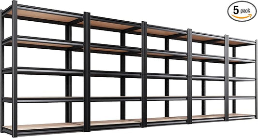 5-Pack Garage Shelving for Large Storage & Whole Home Organization, 78" H x 46" W x 20" D 5-Tier Adjustable Metal Storage Rack for Tools, Storage Bins, Bulk Items, Garage, Pantry & Workshop