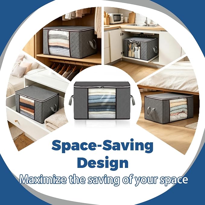 Pterying 10Pack Closet Organizers and Storage Bags with Clear Window & Reinforced Handle, Foldable Clothes Storage Bins with Zippers for Comforter, Blankets, Bedding