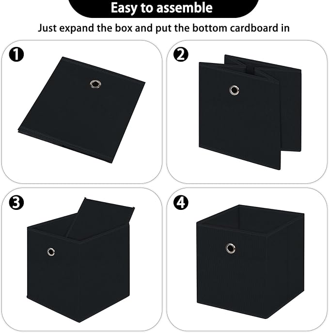13 inch Record cubes storage bins,collapsible fabric storage cubes Decorative storage basket,apply to clothes organizer box,shelves in closet,laundry,daycare centers,offices,4 Pack(Black) ﻿
